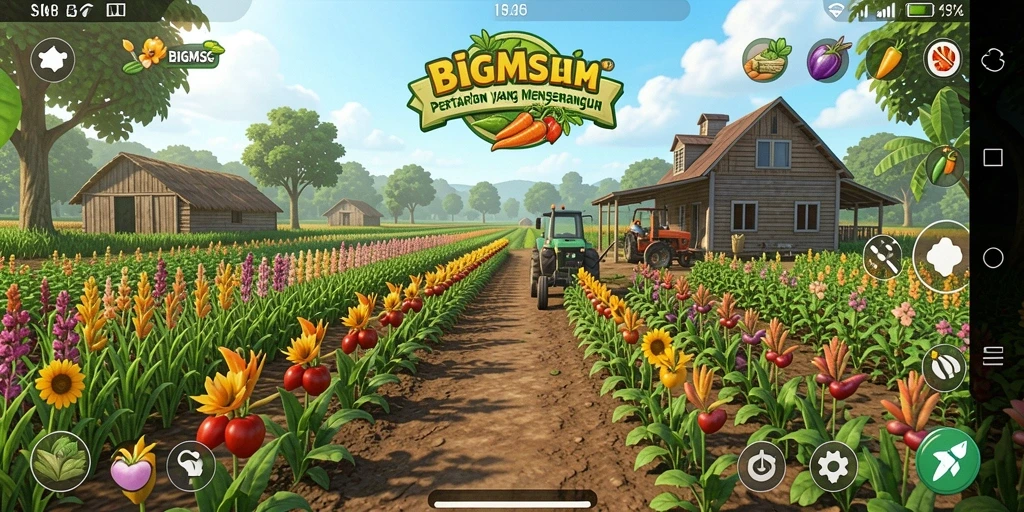Tampilan gameplay yang menarik dalam BIGMSG dengan beragam tanaman dan hewan.