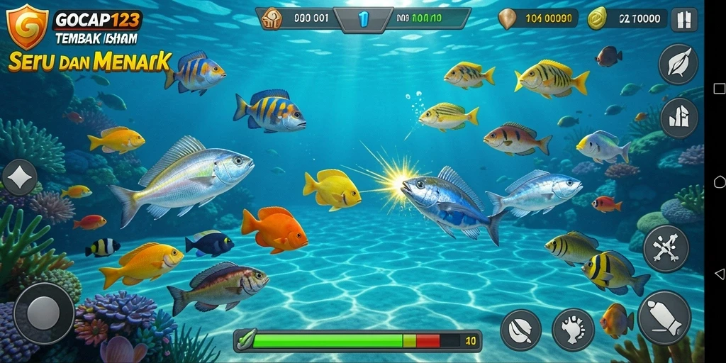 Tampilan gameplay GOCAP123 menembak ikan yang menarik dan penuh warna.