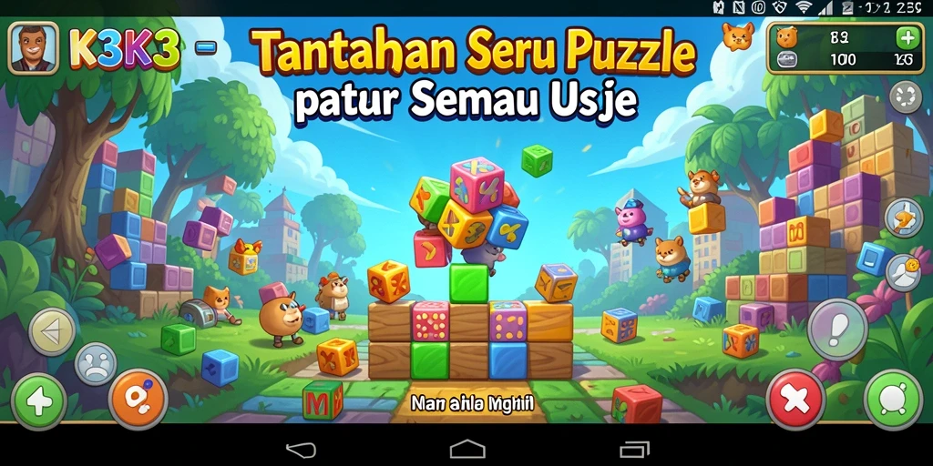 Tampilan gameplay K3K3 yang penuh warna dan menantang.