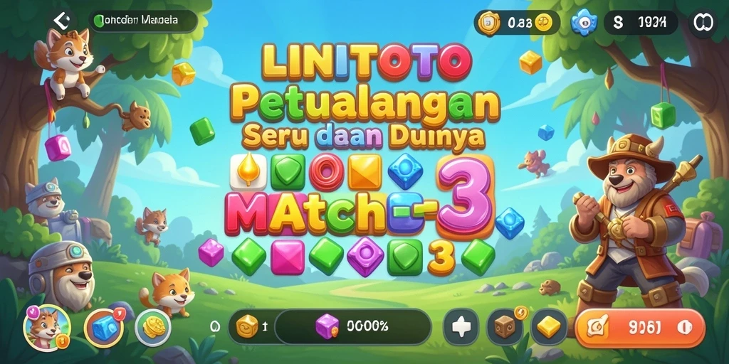 Tampilan menarik permainan LINITOTO dengan elemen Match-3 yang berwarna-warni.