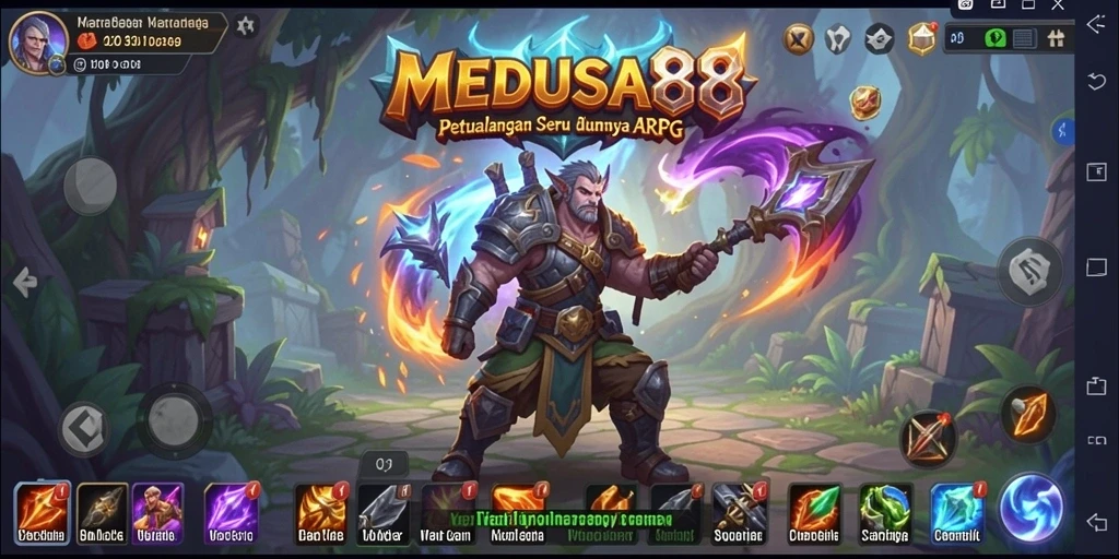 Tangkapan layar gameplay MEDUSA88 menampilkan pertarungan epik melawan monster.