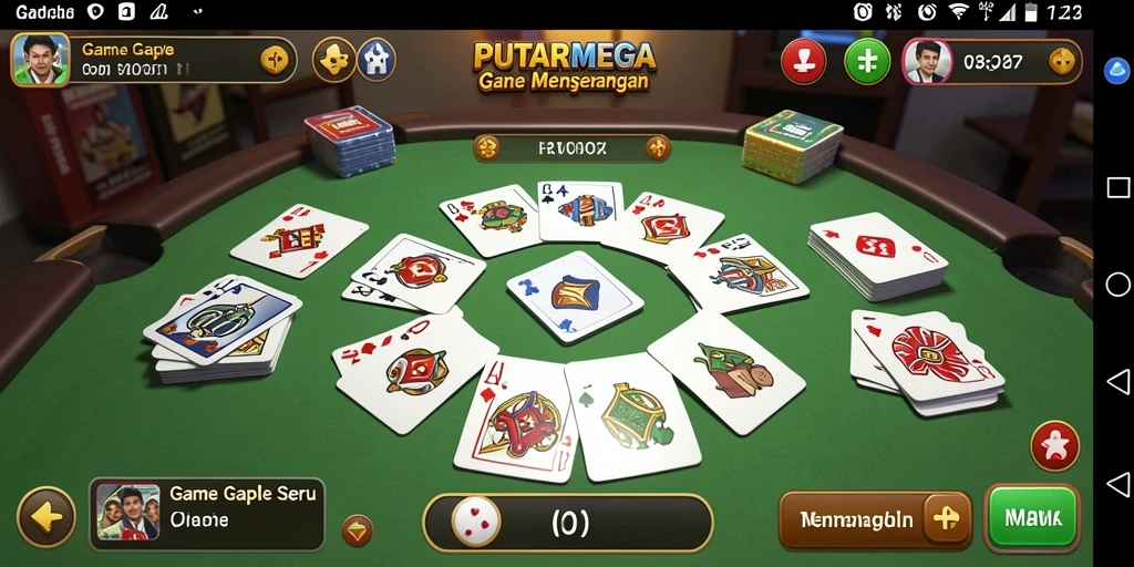 Screenshot gameplay PUTARMEGA yang menampilkan serunya permainan Gaple.