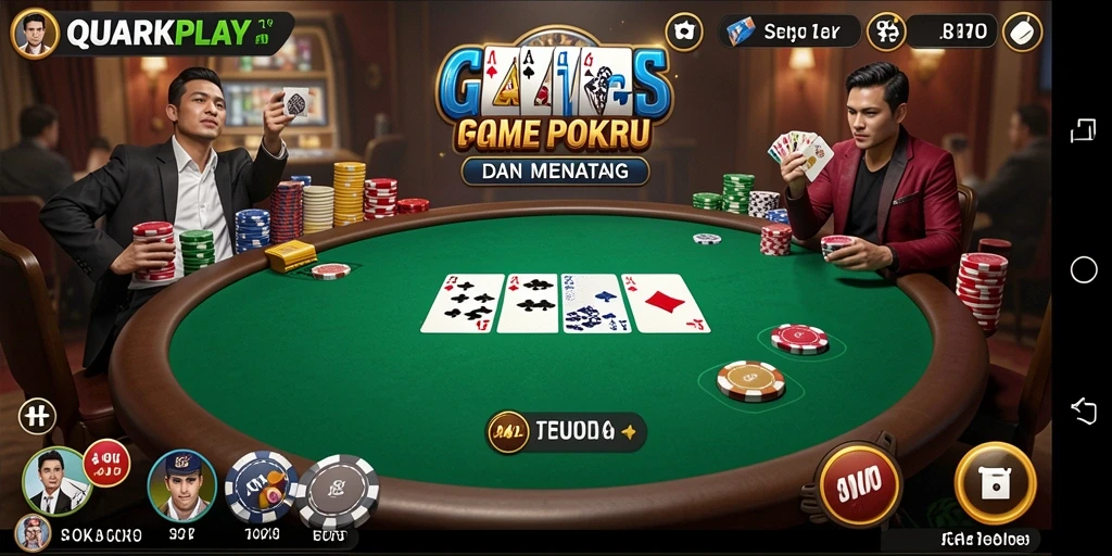 Tampilan utama gameplay Poker di QUARKPLAY yang menarik dan penuh tantangan.