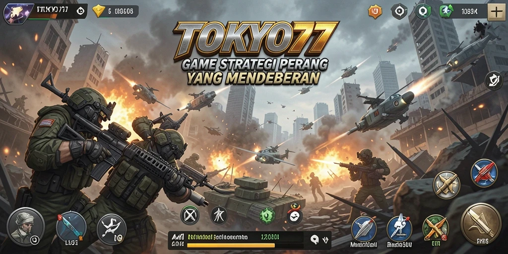 Tampilan dinamis dari gameplay TOKYO77 dengan strategi tempur intens.